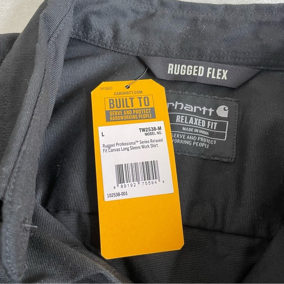 NEW Carhartt Rugged Flex Black Canvas Work Shirt with Embroidered Logo - Picture 4 of 7